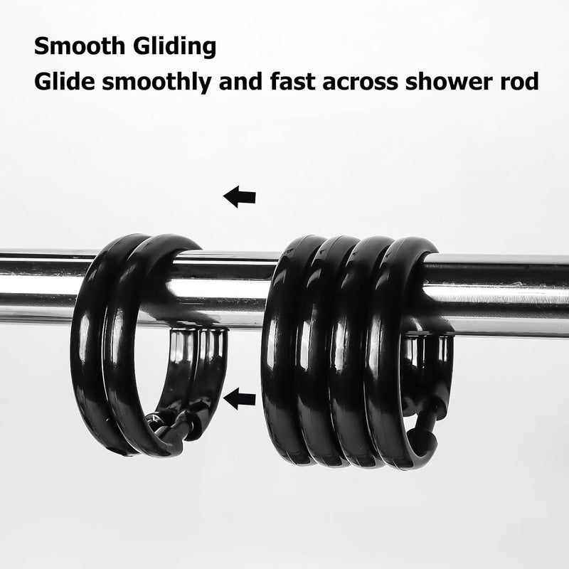 Ulable Premium Plastic Shower Curtain Rings Shower Curtain Hooks Gliding on Standard Shower Rods Easy Snap Closure (O Shape,Black,12Pcs) - Image 3